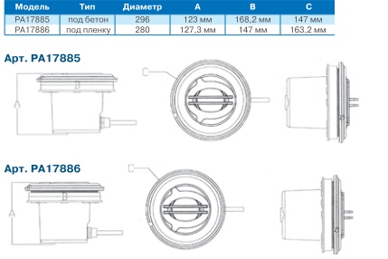 Подводный светильник 50В из ABS-пластика для бетонного бассейна, с закл., кабель 2,5м. /PA17885/